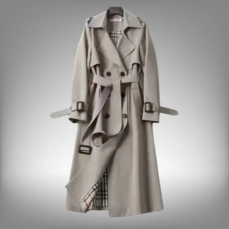 Trench-coat pour femme à double boutonnage, ceinturé et à revers crantés