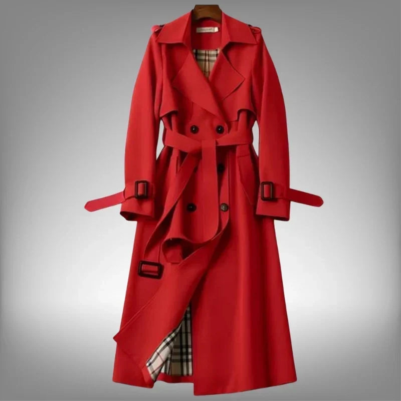 Trench-coat pour femme à double boutonnage, ceinturé et à revers crantés