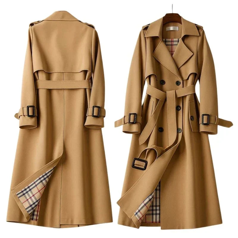 Trench-coat pour femme à double boutonnage, ceinturé et à revers crantés