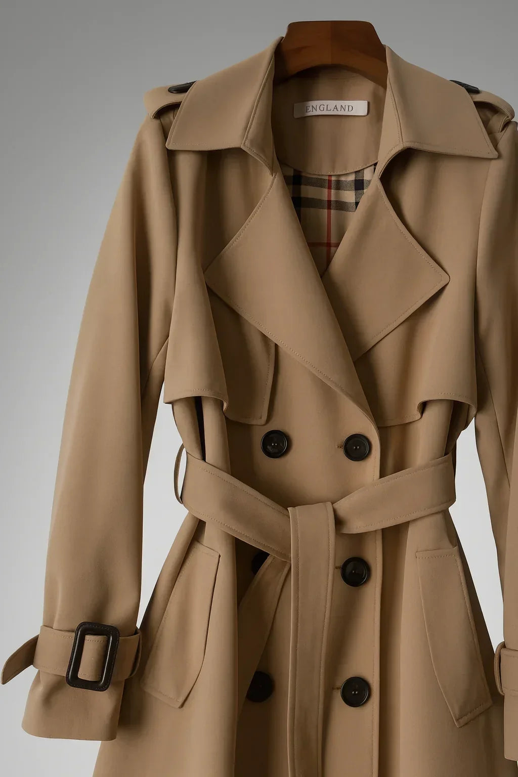 Trench-coat pour femme à double boutonnage, ceinturé et à revers crantés