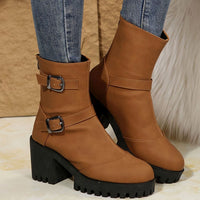 Bottines pour femme à talon carré et double boucle