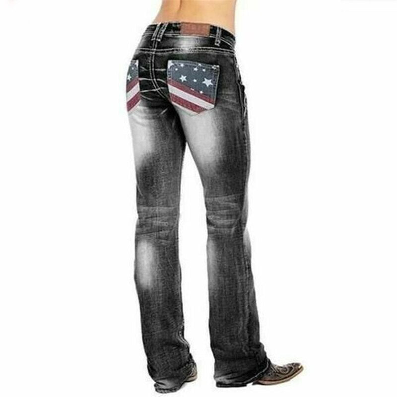 Women's Bootcut Jeans with Flag Details