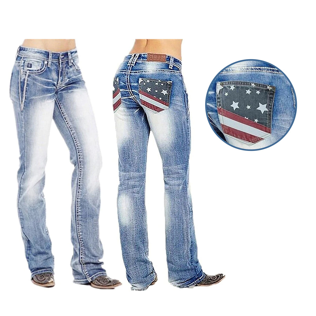 Women's Bootcut Jeans with Flag Details