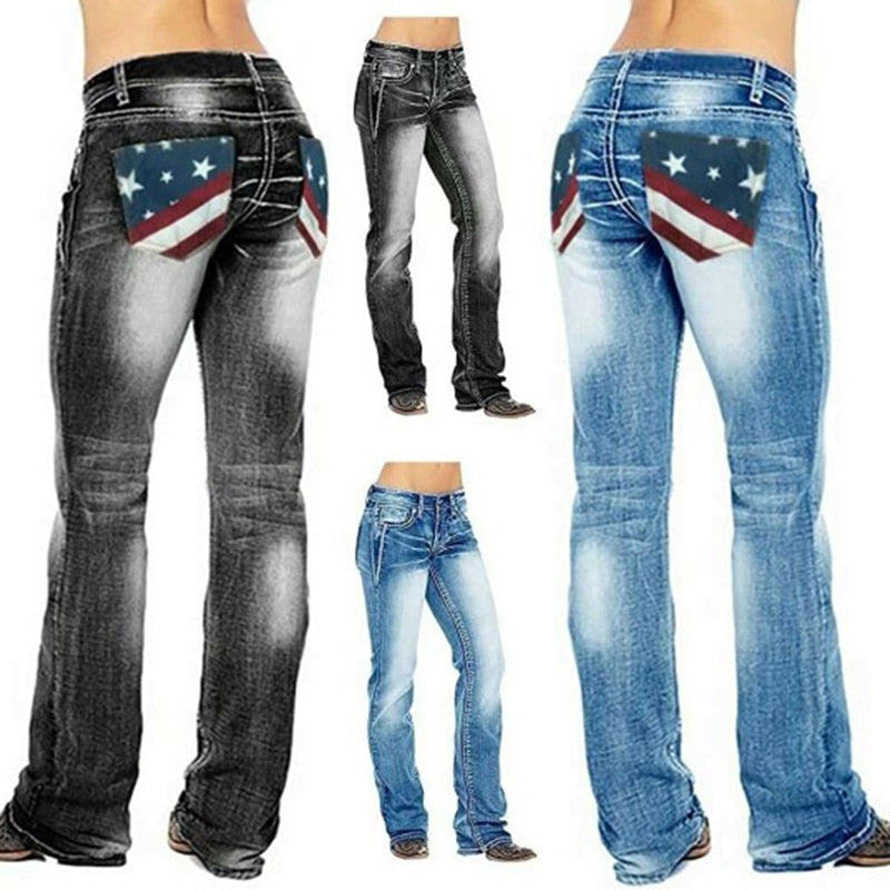Women's Bootcut Jeans with Flag Details