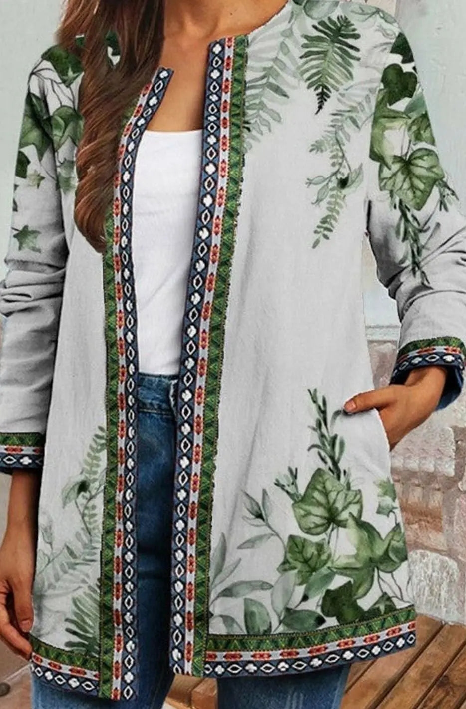 Women's Botanical Floral Print Open Front Long-Sleeve Cardigan