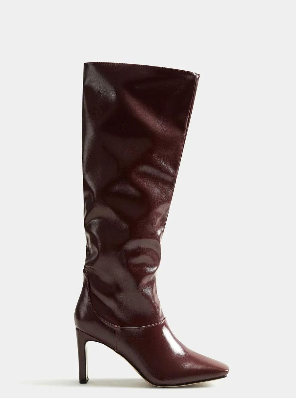 Women's Brown Square-Toe Heeled Knee-High Boots