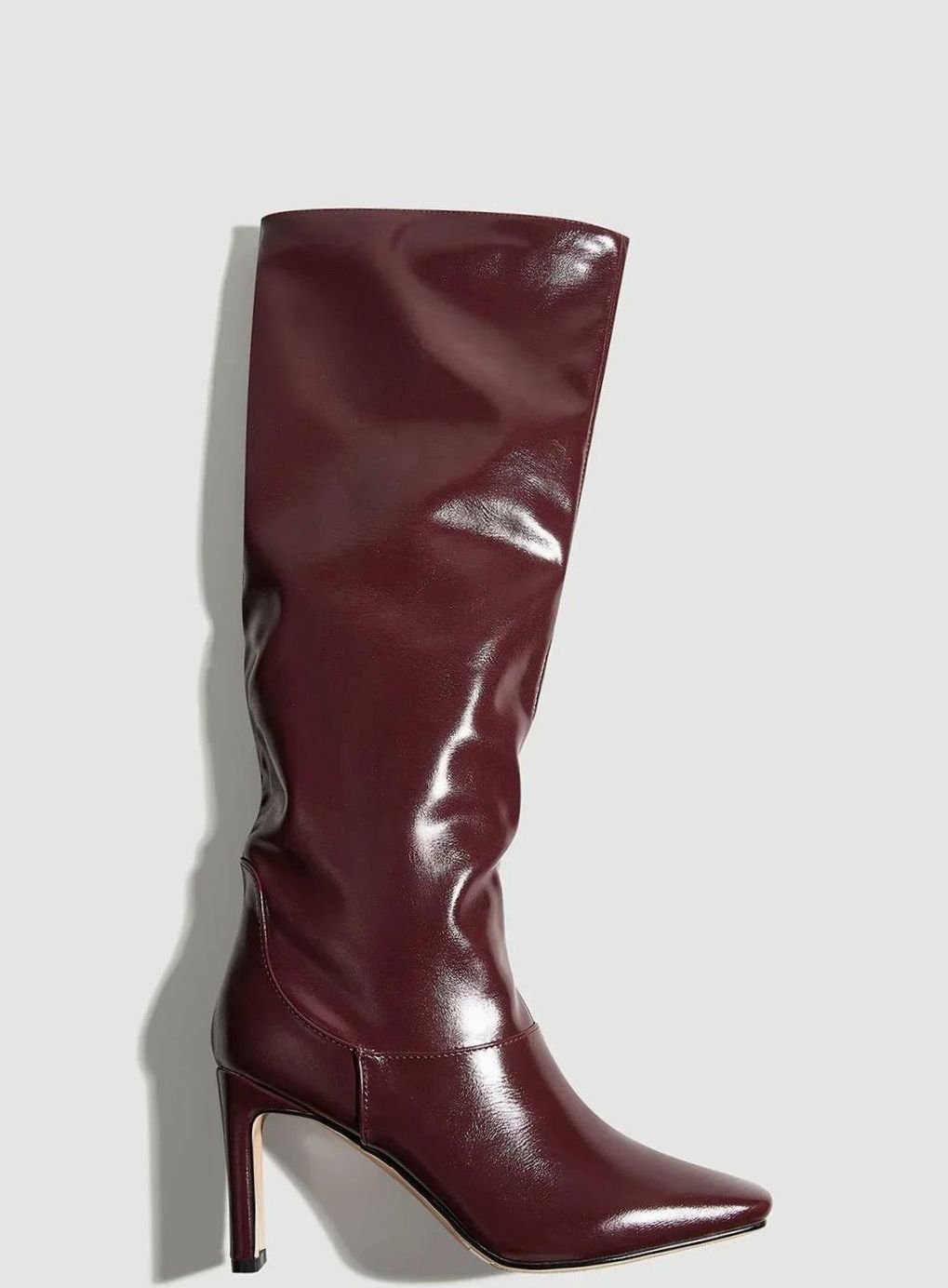Women's Brown Square-Toe Heeled Knee-High Boots