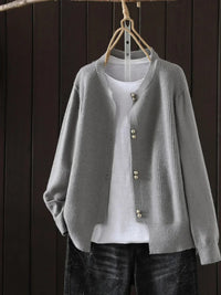 Women's Button-Front Cardigan with Ribbed Cuffs
