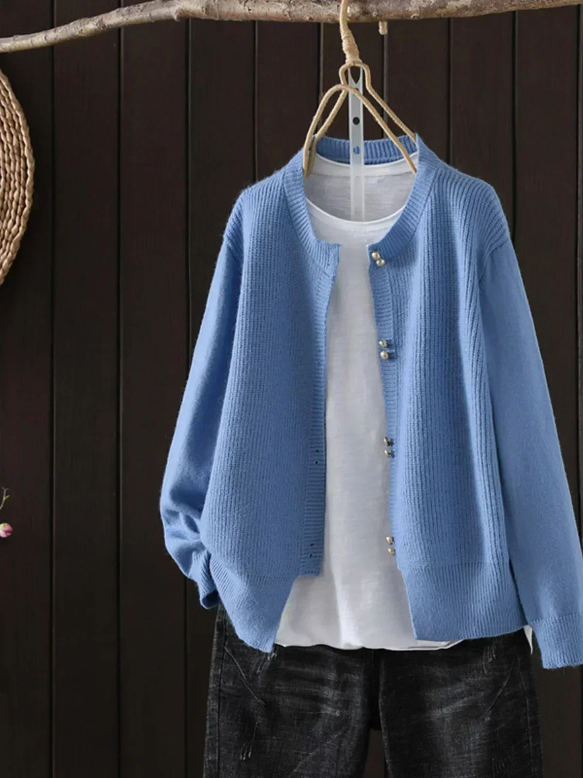 Women's Button-Front Cardigan with Ribbed Cuffs