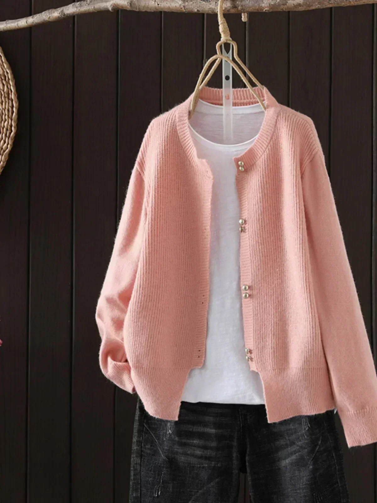 Women's Button-Front Cardigan with Ribbed Cuffs