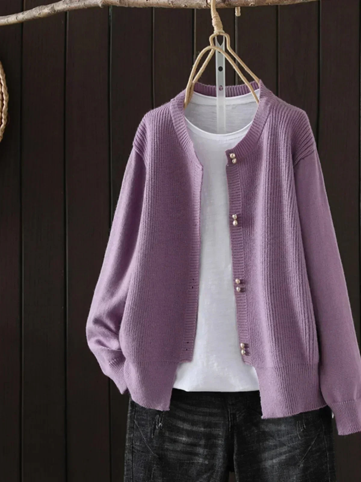 Women's Button-Front Cardigan with Ribbed Cuffs