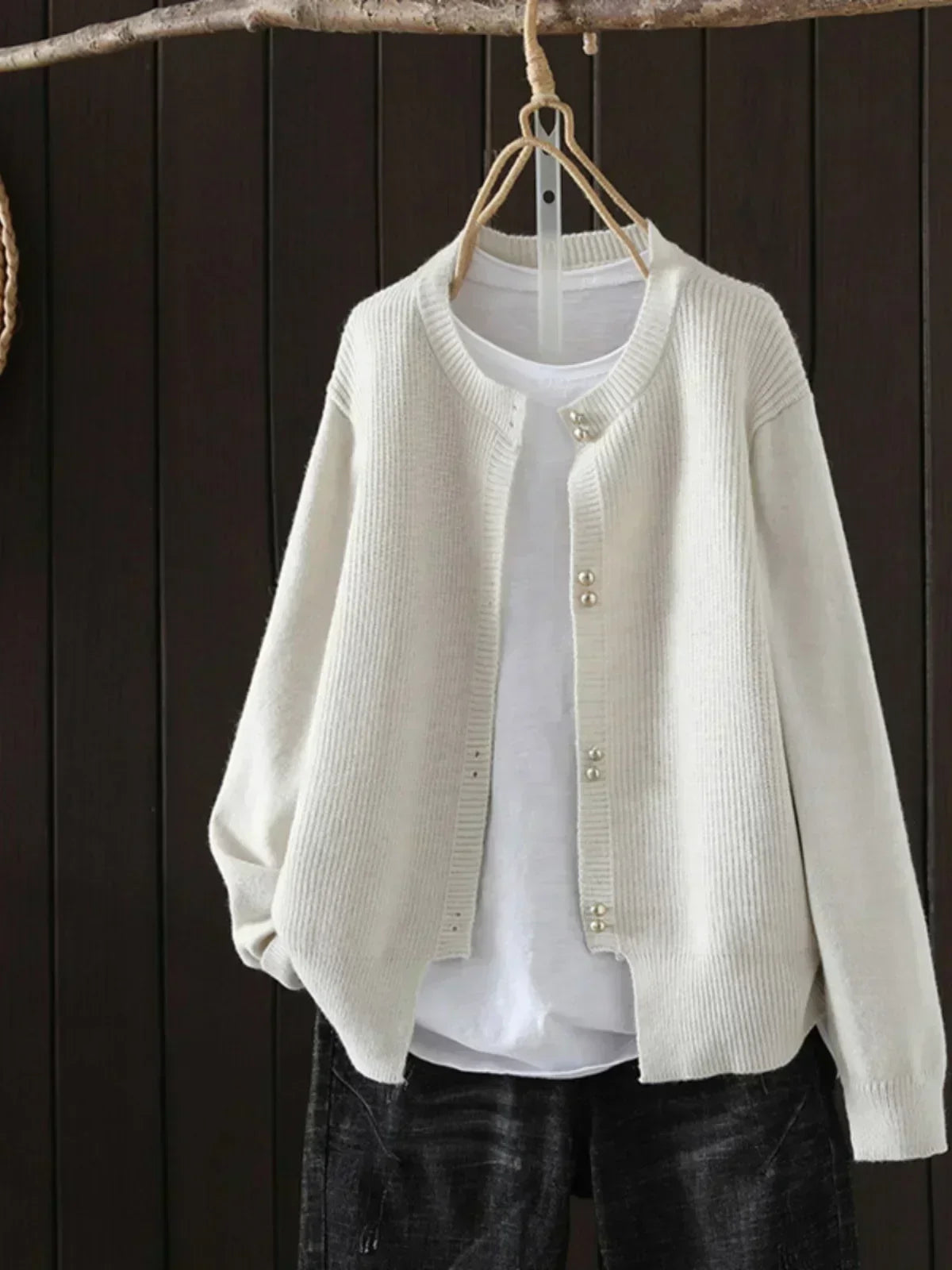 Women's Button-Front Cardigan with Ribbed Cuffs