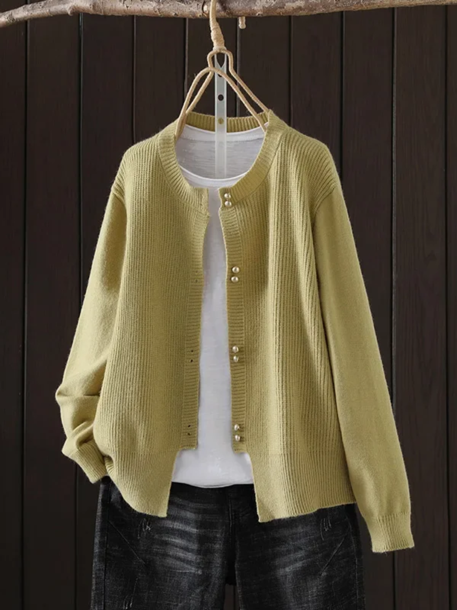 Women's Button-Front Cardigan with Ribbed Cuffs