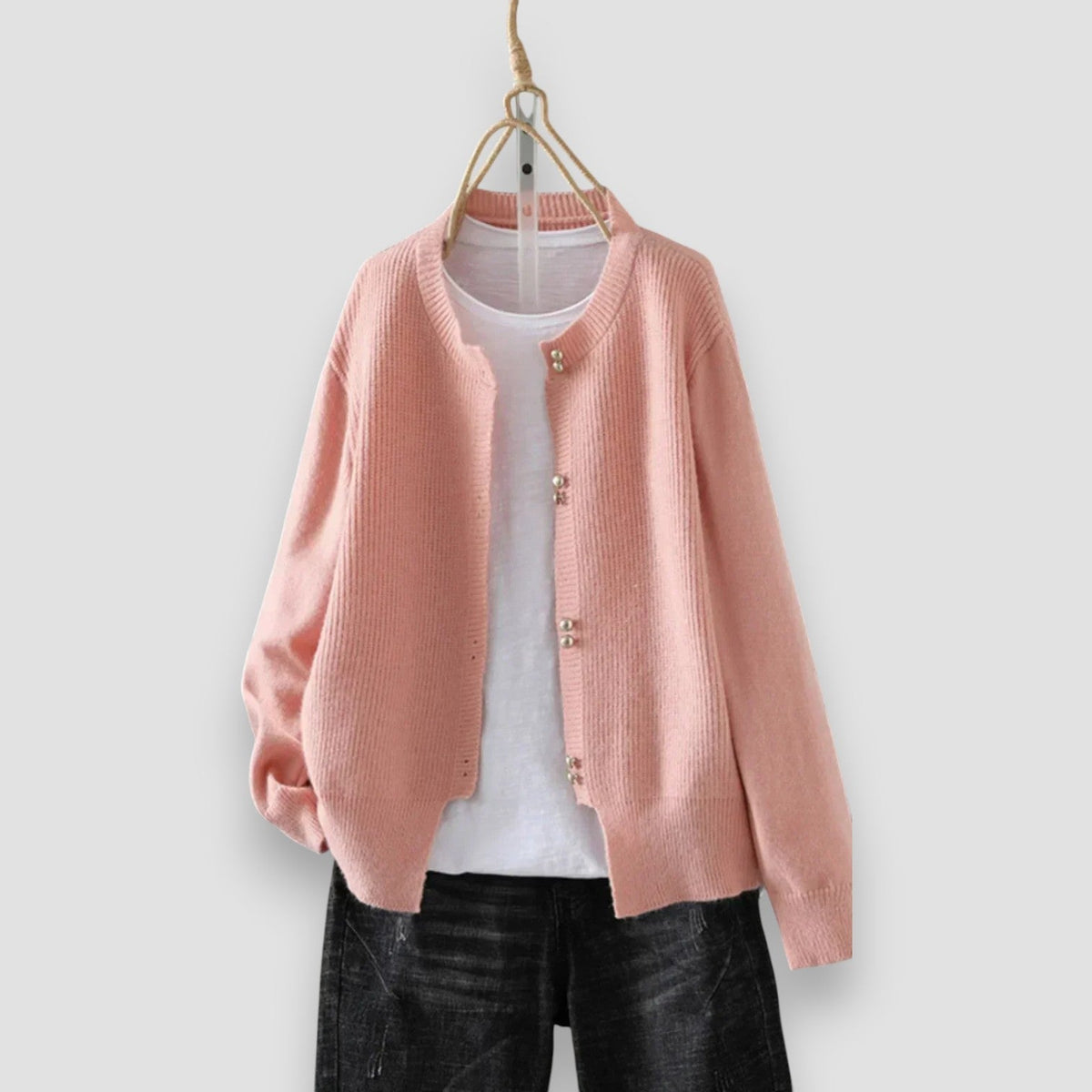 Women's Button-Front Cardigan with Ribbed Cuffs