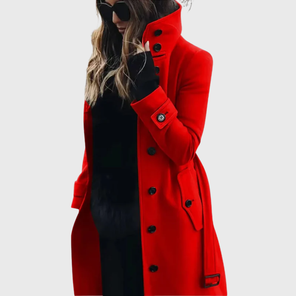 Women's Button-Front Coat with High Stand Collar