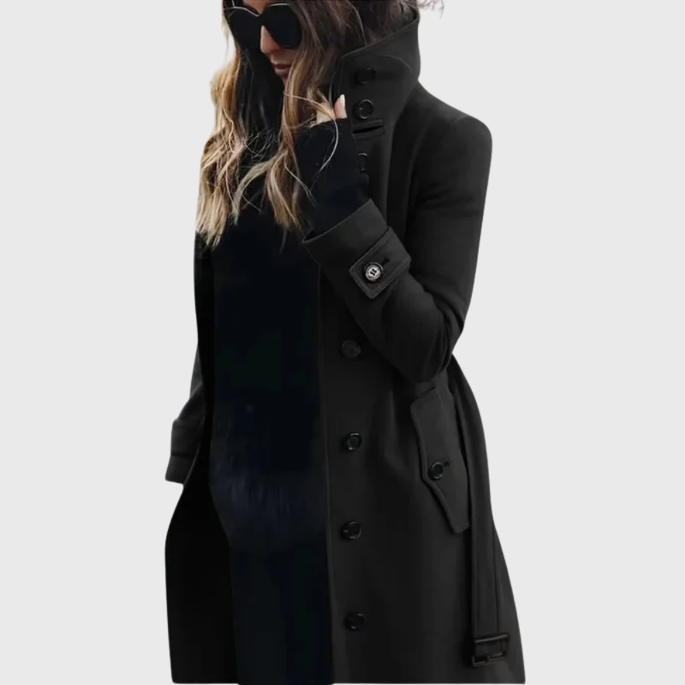 Women's Button-Front Coat with High Stand Collar