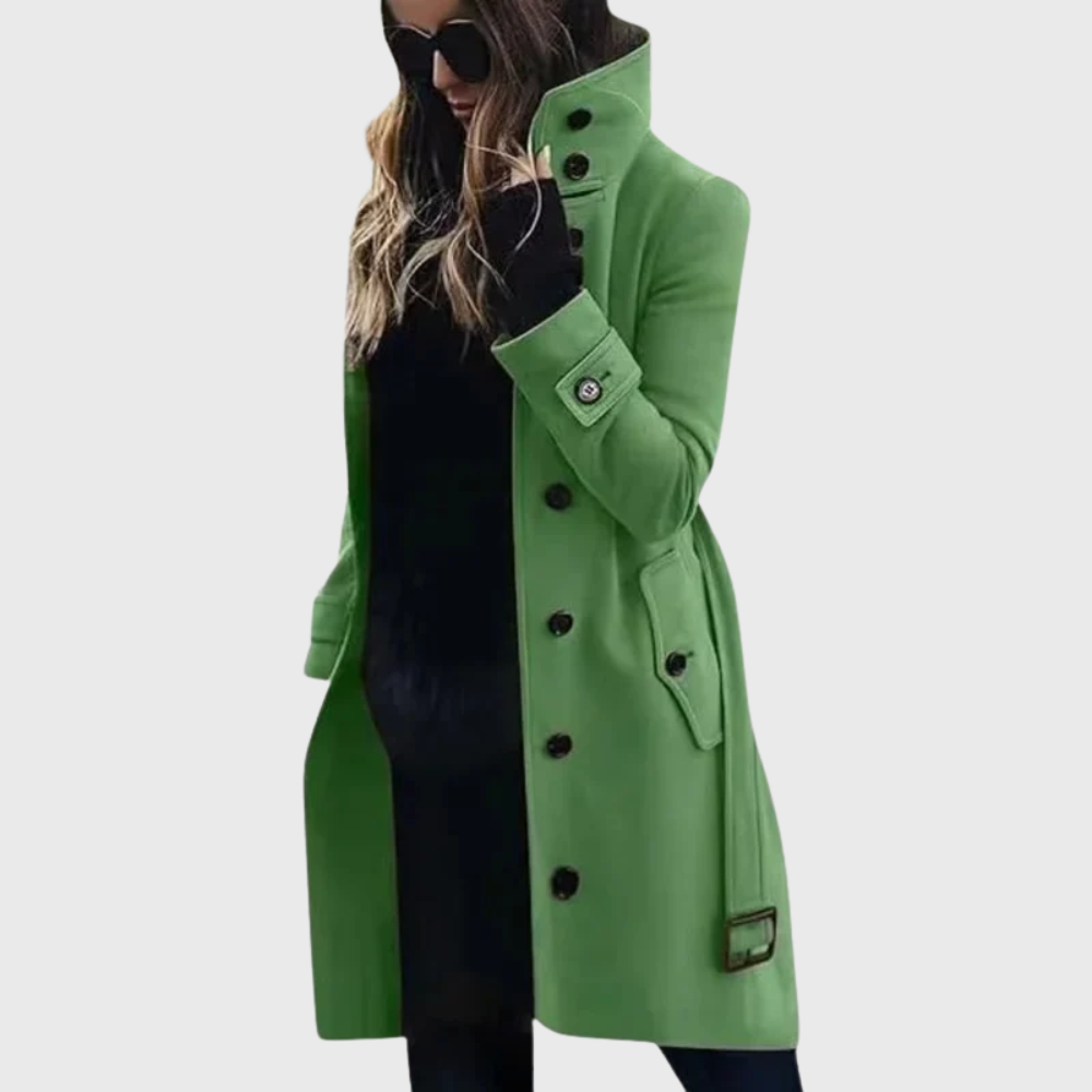 Women's Button-Front Coat with High Stand Collar