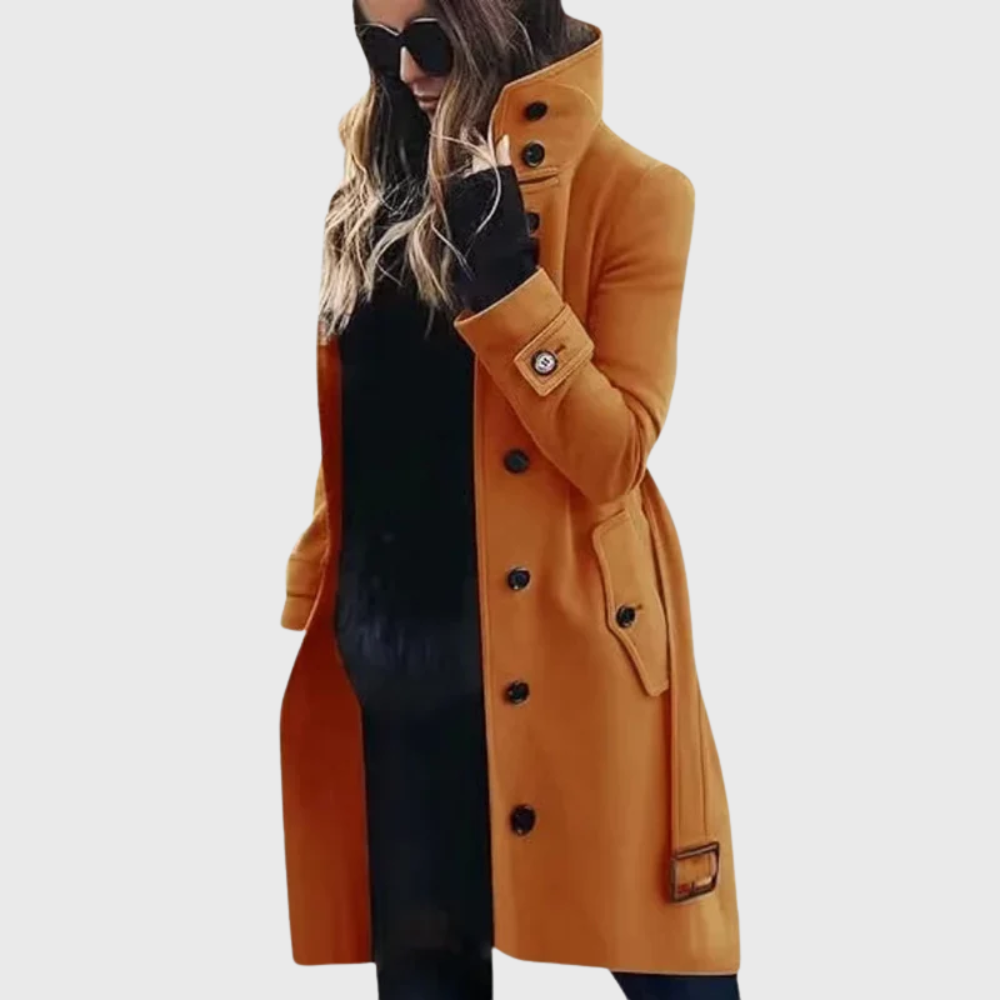 Women's Button-Front Coat with High Stand Collar