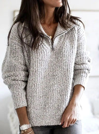 Women's Cable Knit Quarter-Zip Ribbed Pullover Sweater