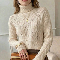 Women's Cable-Knit Turtleneck Wool Sweater