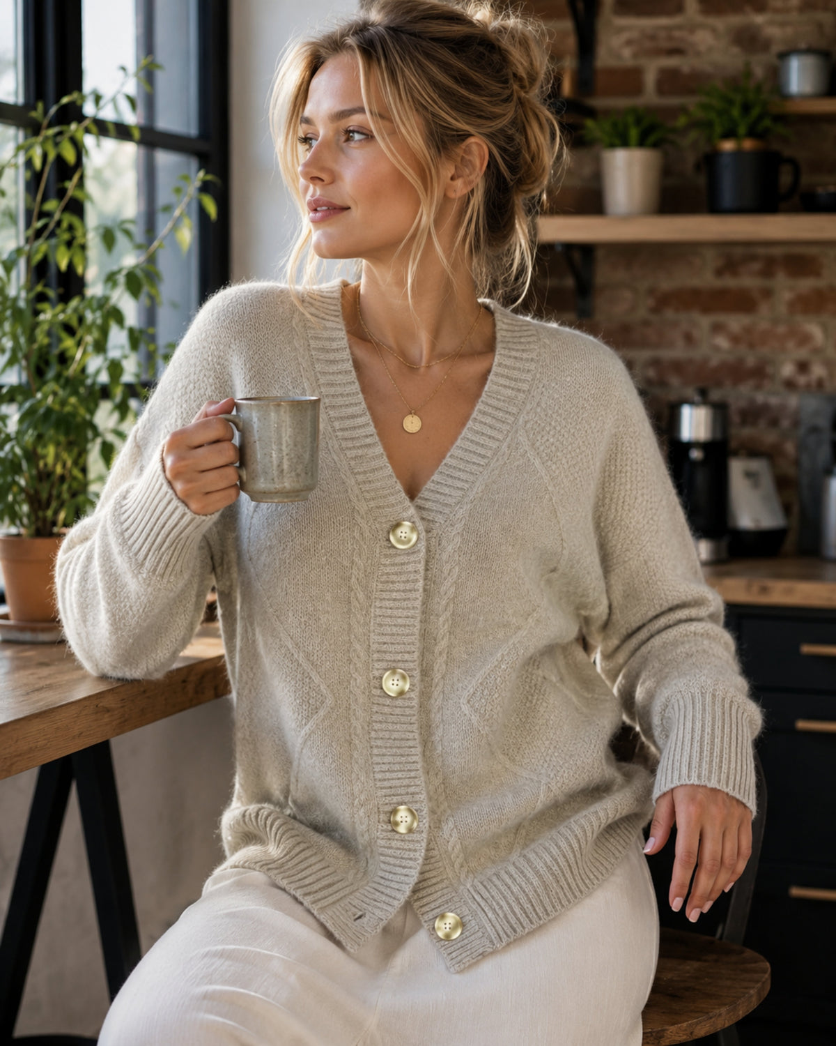 Women's Cardigan – Soft Cashmere Knit with Buttons & Elegant Long Sleeves