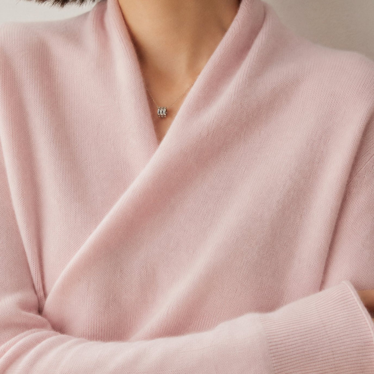 Women's Cashmere-Blend Crossover Shawl-Neck Knit Jumper