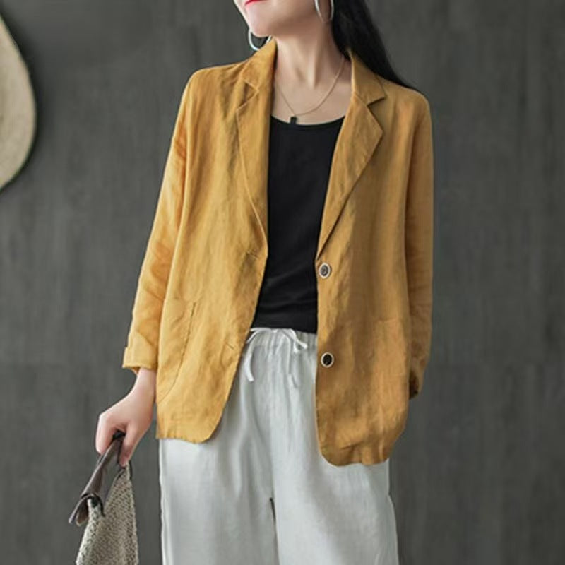 Women's Casual Linen Blazer with Pockets
