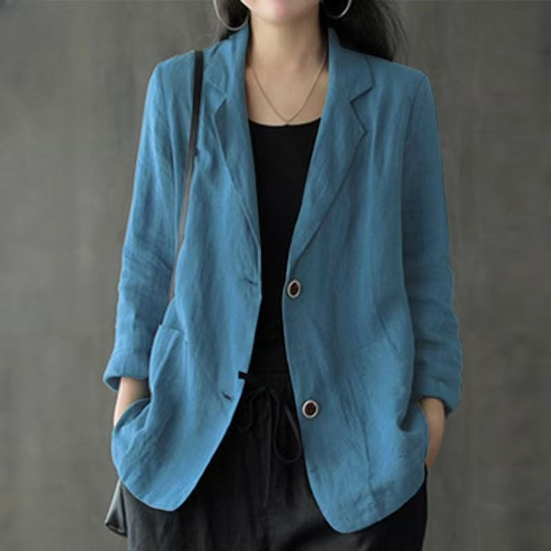 Women's Casual Linen Blazer with Pockets