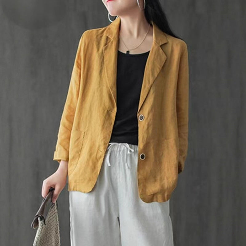 Women's Casual Linen Blazer with Pockets