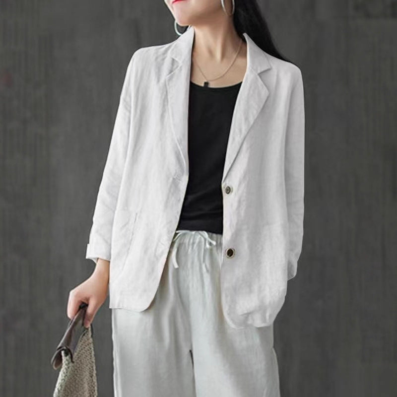 Women's Casual Linen Blazer with Pockets