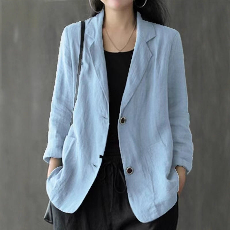 Women's Casual Linen Blazer with Pockets