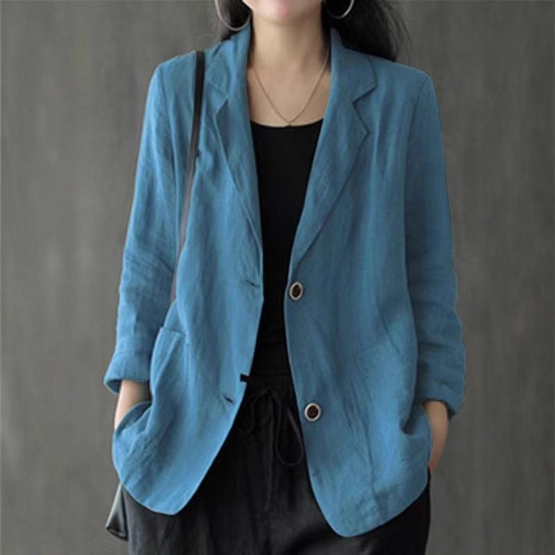 Women's Casual Linen Blazer with Pockets