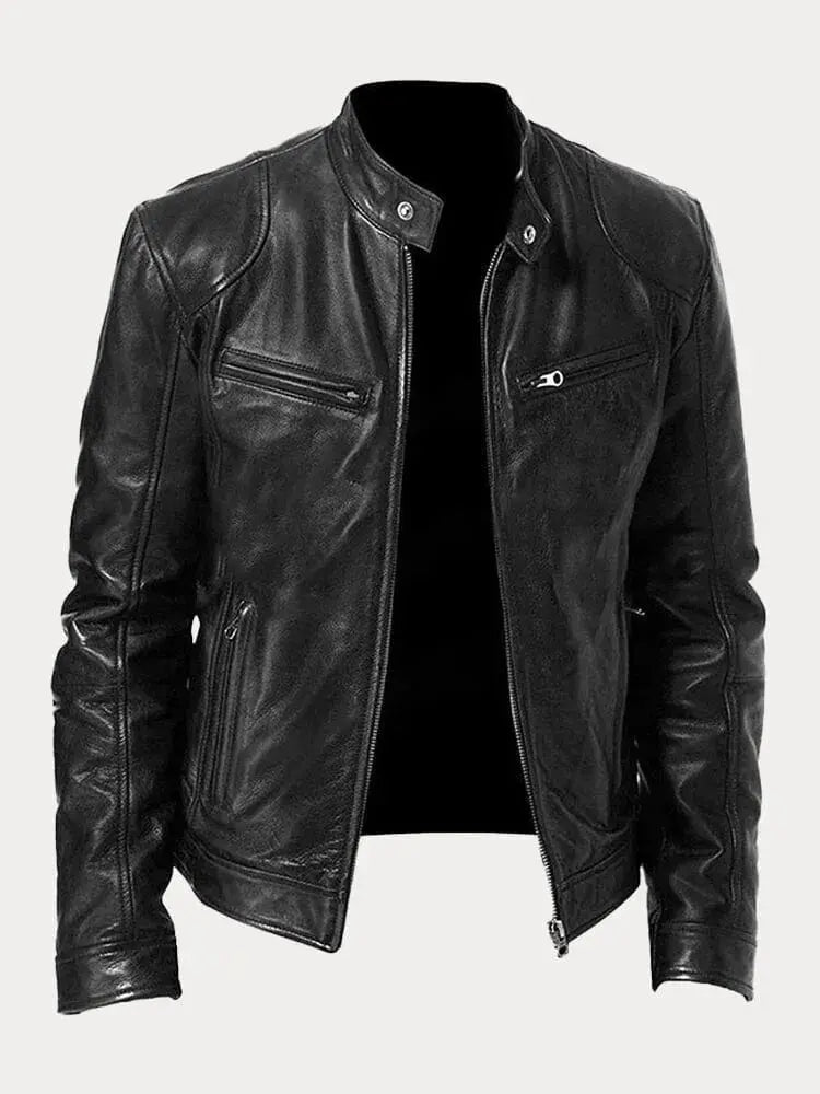 Women's Casual Long-Sleeve Leather Jacket with Relaxed Fit