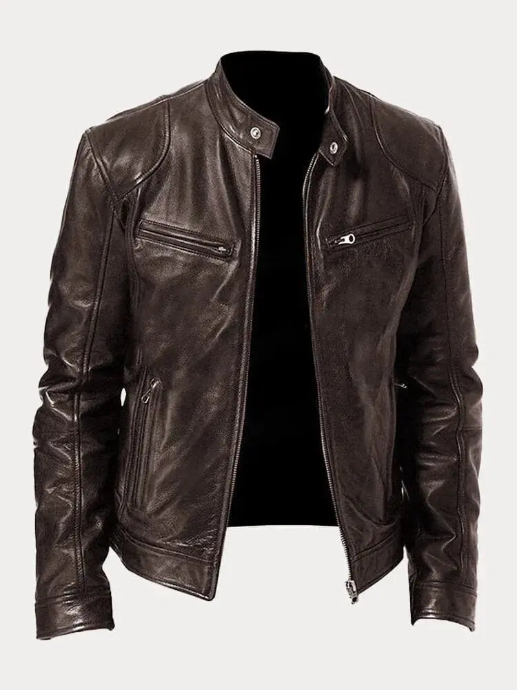 Women's Casual Long-Sleeve Leather Jacket with Relaxed Fit