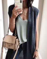 Women's Casual Oversized Open-Front Knit Vest