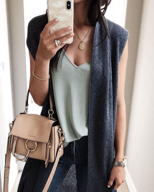 Women's Casual Oversized Open-Front Knit Vest