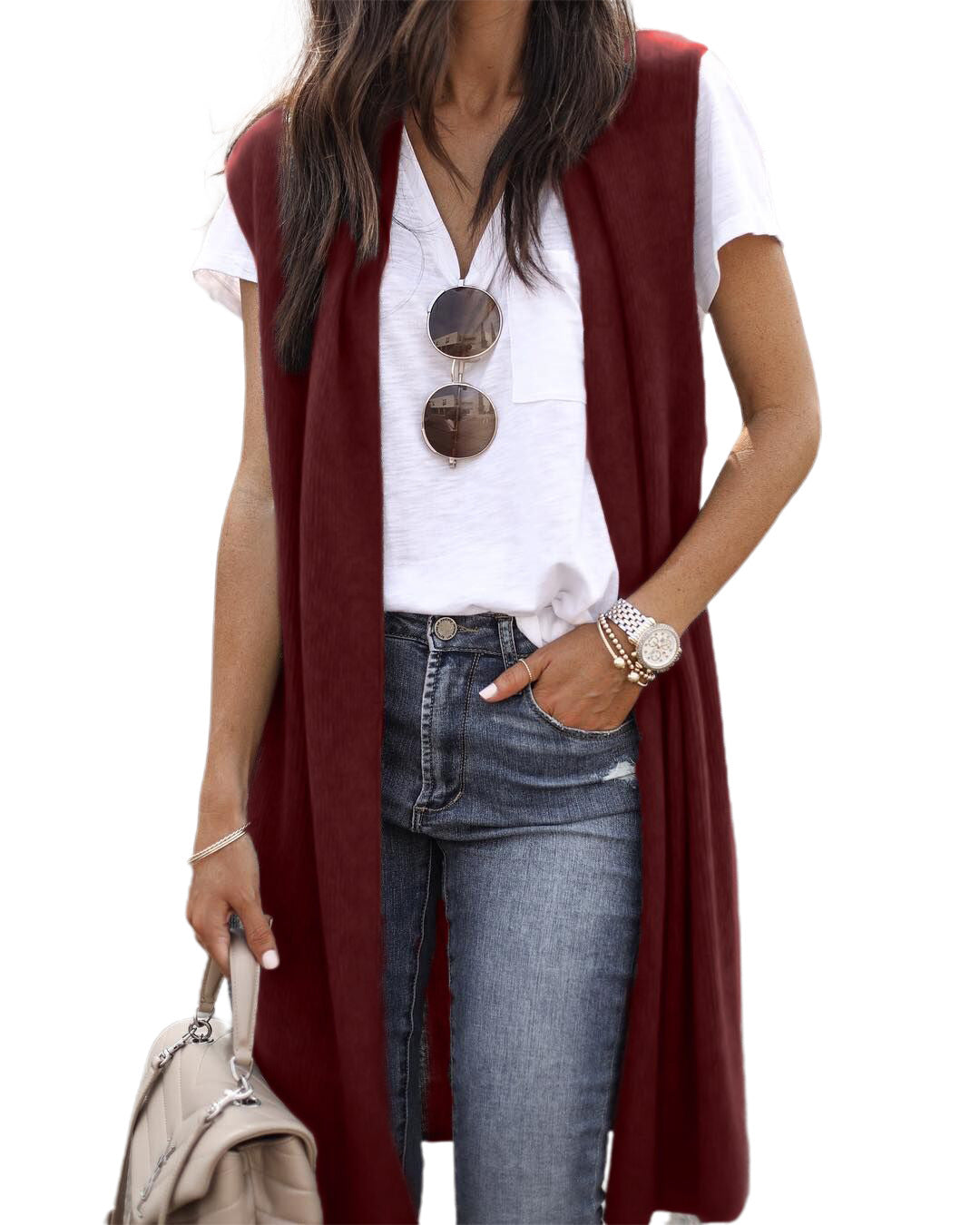 Women's Casual Oversized Open-Front Knit Vest