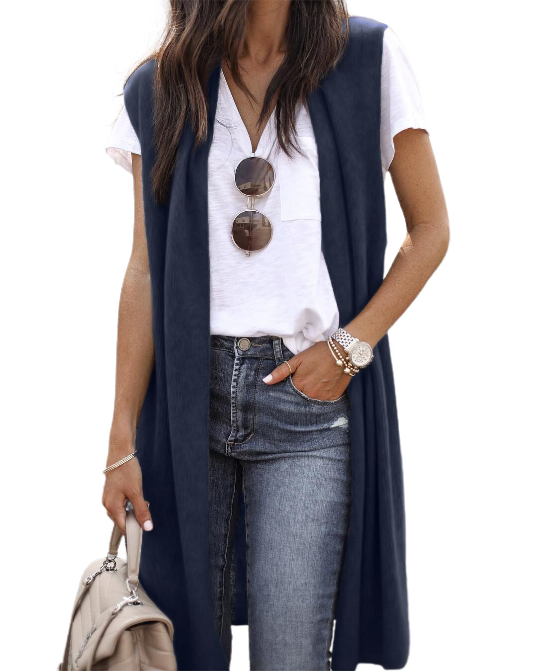 Women's Casual Oversized Open-Front Knit Vest