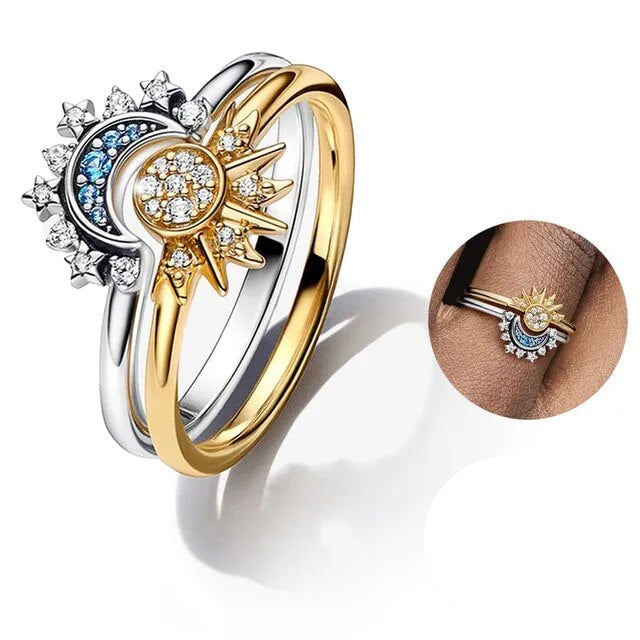 Women's Celestial Silver Ring with Crystal Sparkle