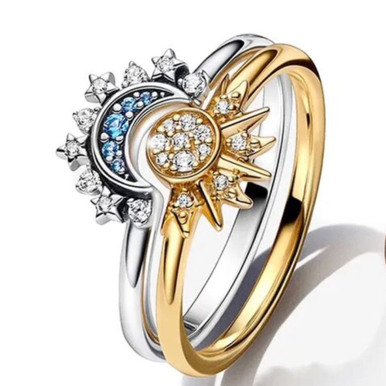 Women's Celestial Silver Ring with Crystal Sparkle