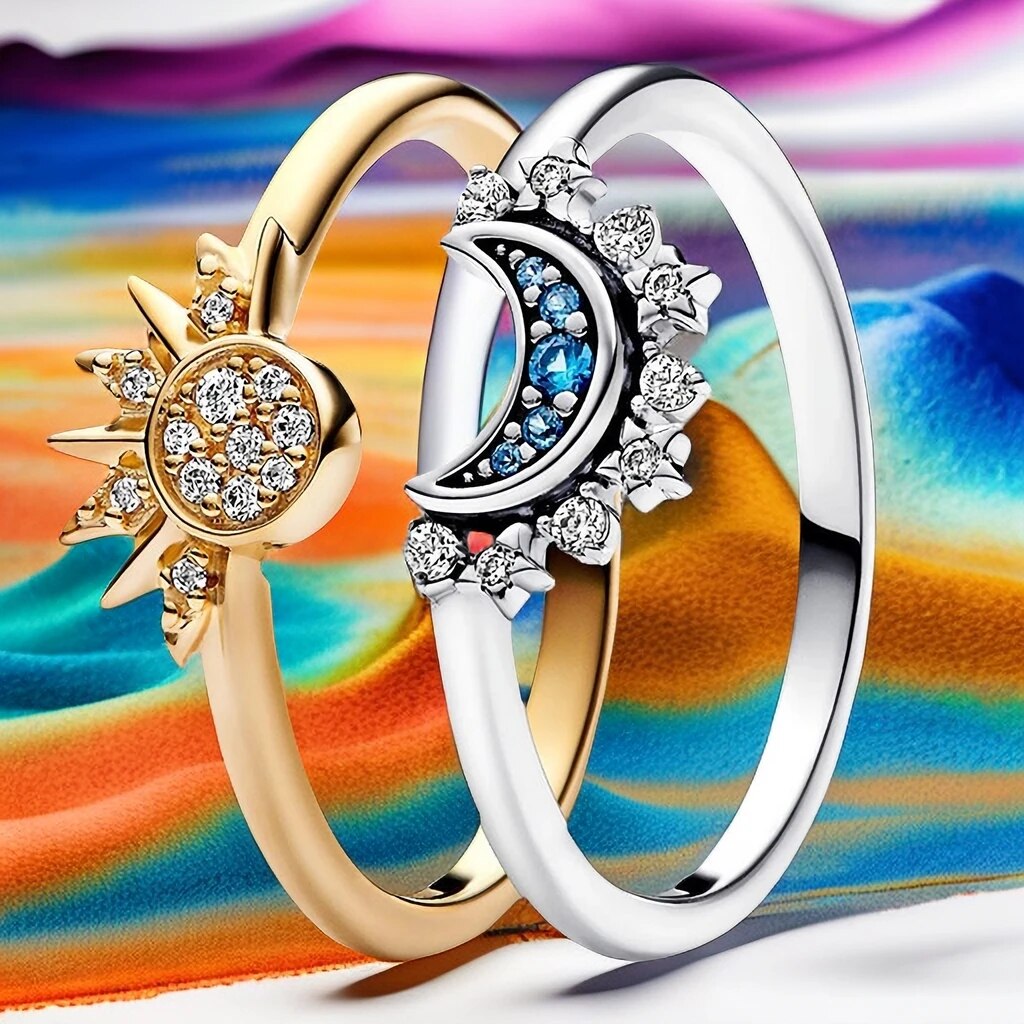 Women's Celestial Silver Ring with Crystal Sparkle