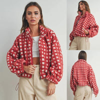 Women's Checked Sherpa Fleece Jacket
