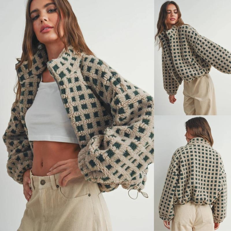 Women's Checked Sherpa Fleece Jacket