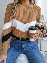 Women's Chevron Color Block Crewneck Knit Sweater