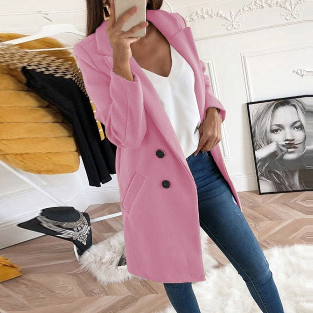 Manteau chic pour femme avec col à revers et poches