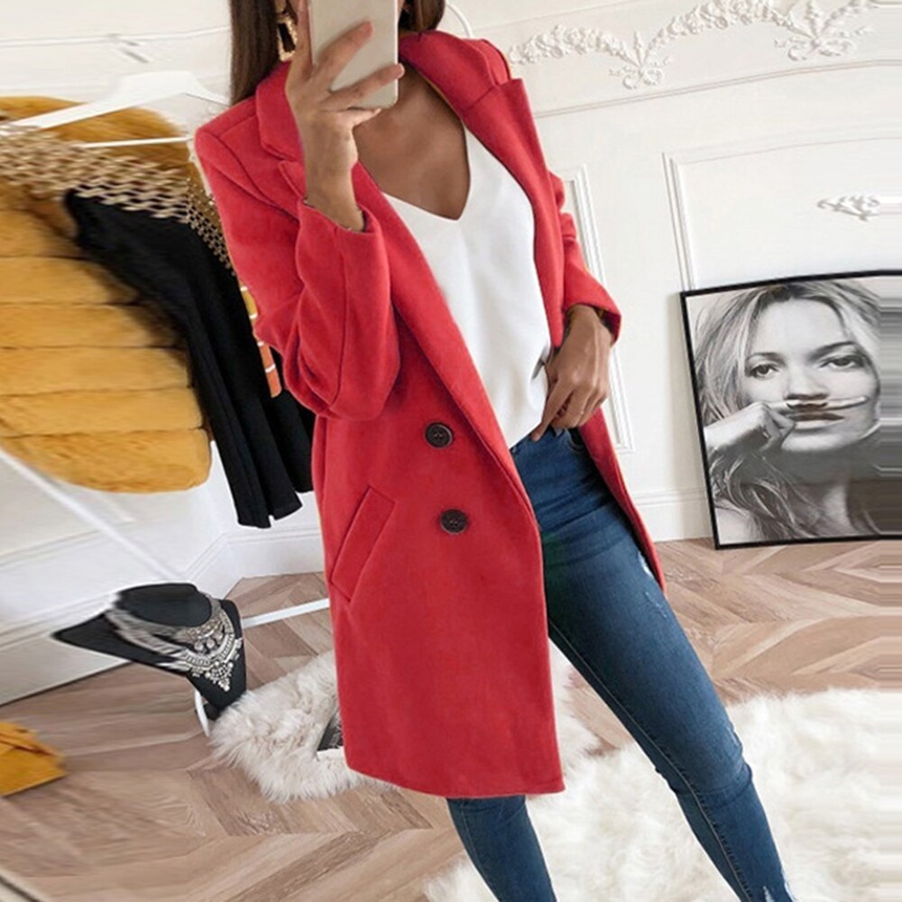 Manteau chic pour femme avec col à revers et poches