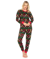 Ensemble de pyjama pour femme à imprimé biscuits de Noël, avec haut à col rond et pantalon à cordon