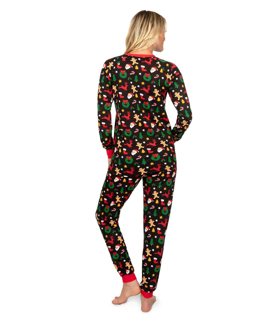 Ensemble de pyjama pour femme à imprimé biscuits de Noël, avec haut à col rond et pantalon à cordon