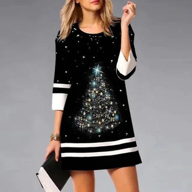 Women's Christmas Dress with Festive Reindeer Design – Comfortable & Stylish