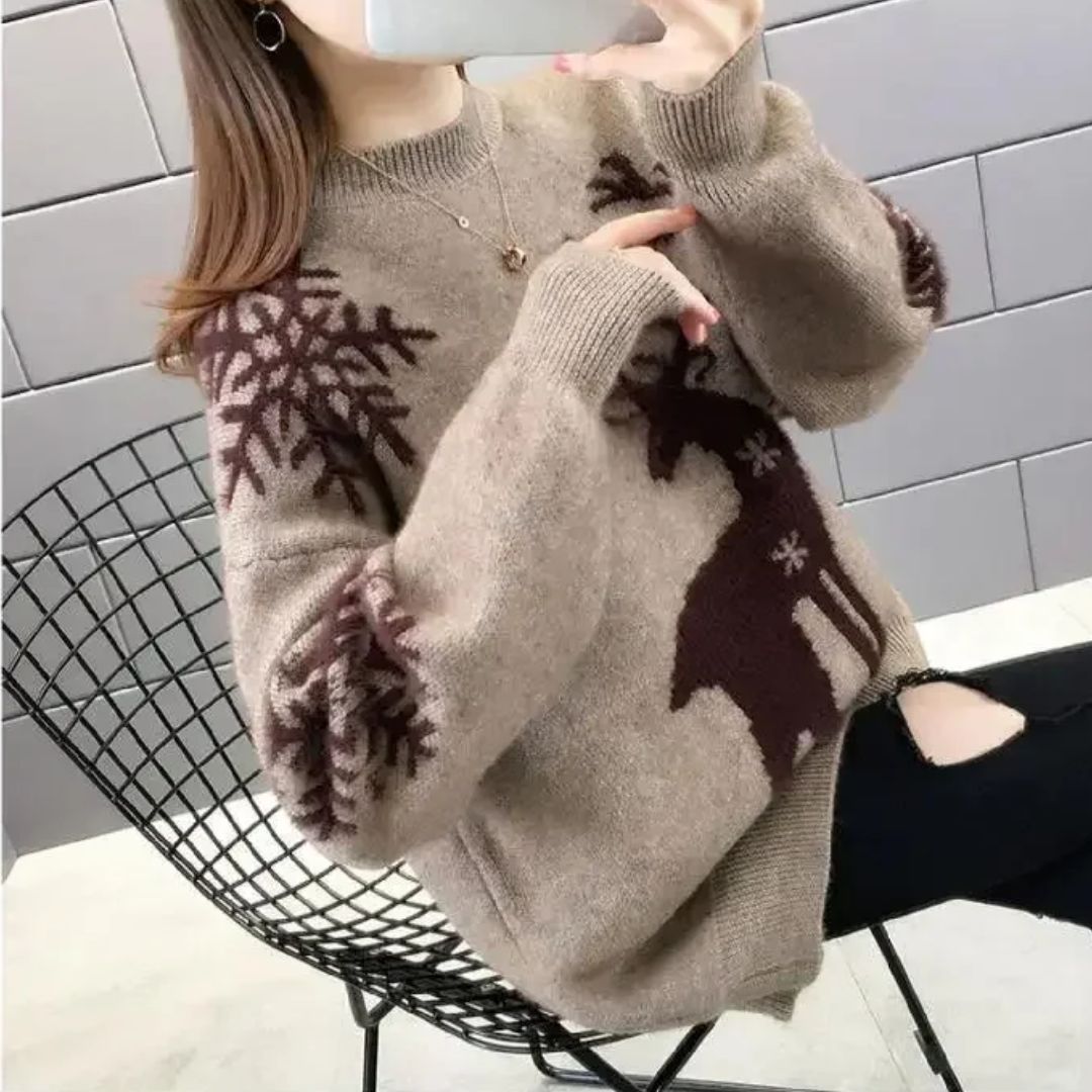 Women's Christmas Sweater – Loose Pullover with Festive Print, 3 Colors, Cozy & Stylish
